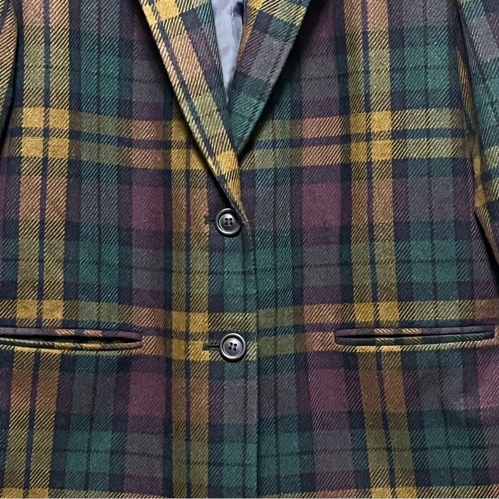 Vtg Requirements Wool Blend Blazer Womens Sz 16 Purple Green Tartan Plaid Jacket - Picture 5 of 16